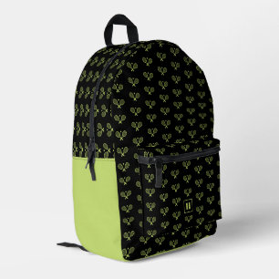 Monogrammiertes grünes Tennisschläger-Muster Bedruckter Rucksack