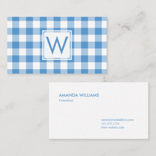 Monogrammiertes Hellblau-Weiß-Gingham-Karo-Muster Visitenkarte