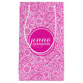 Monogrammiertes Hot Pink & White Vintag Paisley Kleine Geschenktüte (Vorderseite)