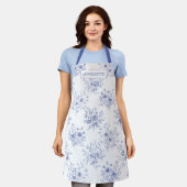 Monogrammiertes Klassisch Blaues Blumenmuster Schürze (Getragen)