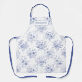 Monogrammiertes Klassisch Blaues Blumenmuster Schürze (Vorderseite)