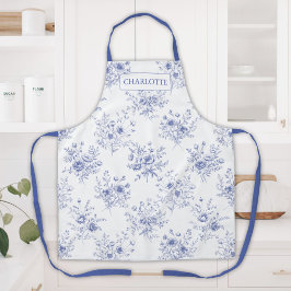 Monogrammiertes Klassisch Blaues Blumenmuster Schürze