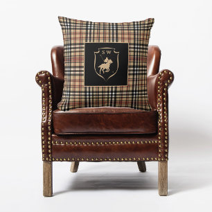 Monogrammiertes klassisches Tartan-Karo-Polo Mocha Kissen