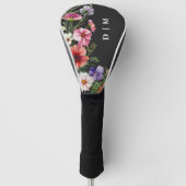 Monogrammiertes modernes Boho-Blumenmuster Golf Headcover (Vorderseite)
