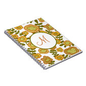 Monogrammiertes, modernes Gold Olive Orange Floral Notizblock (Rechte Seite)