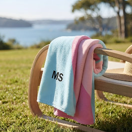 Monogrammiertes modernes pastellrosa und blaues Fa Strandtuch