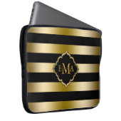 Monogrammiertes Muster aus Gold und schwarzen Stre Laptopschutzhülle (Vorne Rechts)