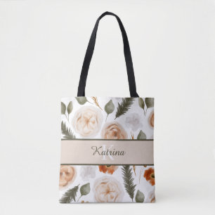 Monogrammiertes Pfirsich-Wasserfarben-Blumen-Tasch Tasche