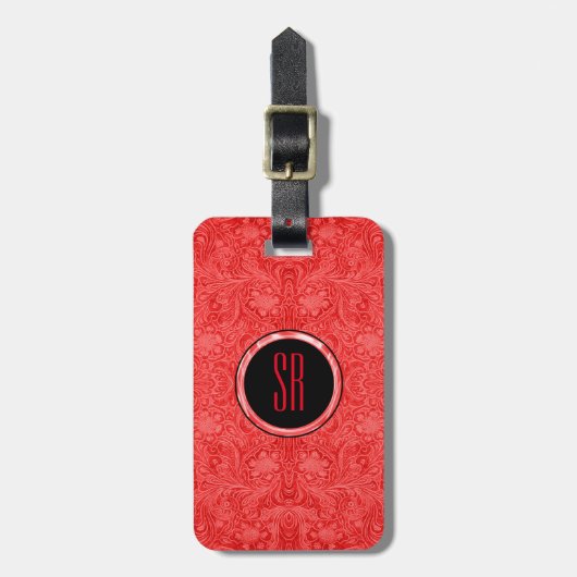 Monogrammiertes Red Imitats Süede Leder Look Gepäckanhänger (Vorderseite vertikal)