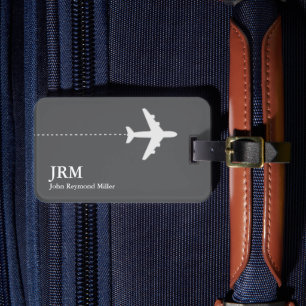 Monogrammiertes Reisenden-Name Grau  Gepäckanhänger