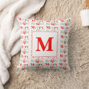 Monogrammiertes Retro-Frohe-Weihnachten-Kissen Kissen
