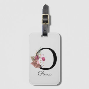 Monogrammiertes rosa Boho-Blumeninitial O Gepäckanhänger