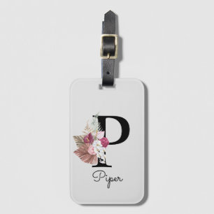Monogrammiertes rosa Boho-Blumeninitial P Gepäckanhänger