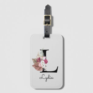 Monogrammiertes rosa Boho-Mädchen-Blumeninitial L Gepäckanhänger