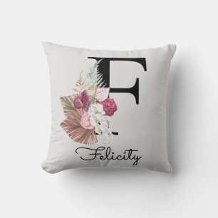 Monogrammiertes rosa Initial F Kissen