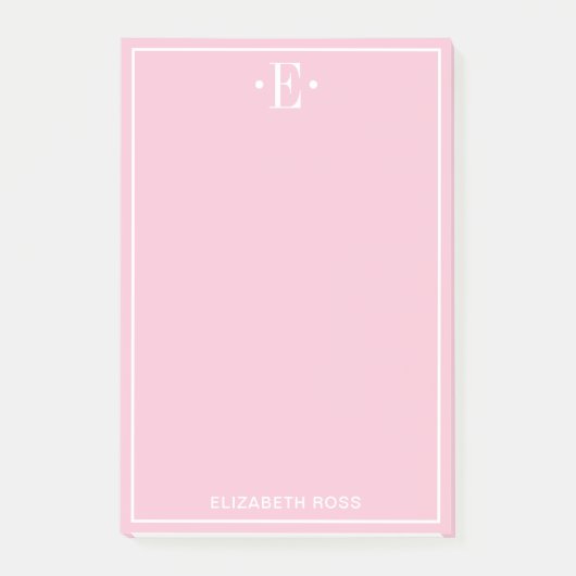 Monogrammiertes Rosa Post-it Klebezettel (Vorderseite)