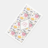 Monogrammiertes Rosa und Gelbe Rosen Papier Napkin Serviette (Ecke)