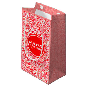 Monogrammiertes Rot-Weiß-Vintage-Paisleymuster Kleine Geschenktüte
