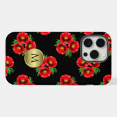 Monogrammiertes Schwarz-Rot-Mohn-Blumenmuster iPhone Hülle (Rückseite (Horizontal))