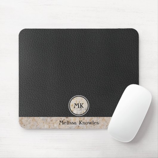 Monogrammiertes schwarzes Leder Mousepad (Mit Mouse)
