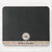 Monogrammiertes schwarzes Leder Mousepad (Vorne)