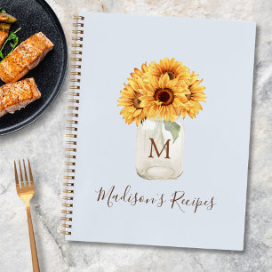 Monogrammiertes Sonnenblumen-Einmachglas Pastellbl Notizblock