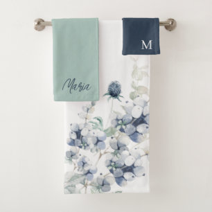 Monogrammiertes staubblaues Handtuch-Set Badhandtuch Set