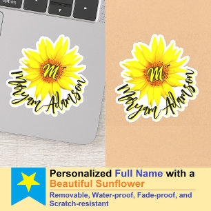Monogrammiertes Sunflower-Girl-Tag - handgeschrieb Aufkleber