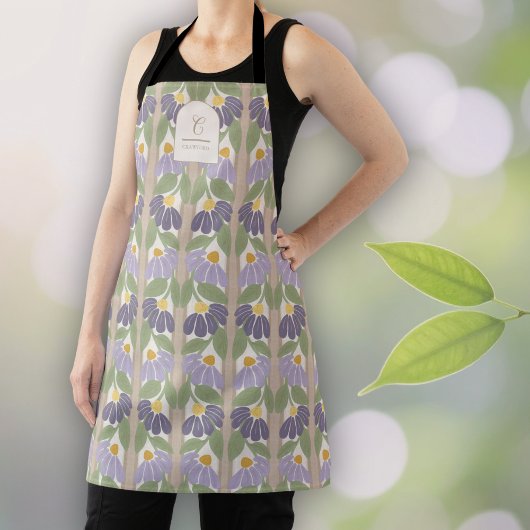 Monogrammiertes Vintage-Lila-Blumen-Schürze Schürze
