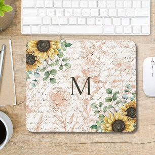 Monogrammiertes Vintage-Rustikal-Sonnenblumen-Kall Mousepad