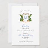 Monogrammiertes Wappen Topiary Bunny Osterfest Bru Einladung (Vorderseite)