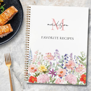 Monogrammiertes Wasserfarben-Blumen-Kochrezeptbuch Notizblock