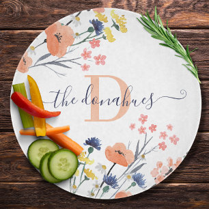 Monogrammiertes Wasserfarben-Blumen-Schneidbrett Schneidebrett
