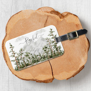 Monogrammiertes Wasserfarben-Gebirge und -Wald Gepäckanhänger