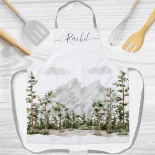 Monogrammiertes Wasserfarben-Gebirge und -Wald Schürze