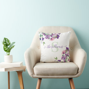 Monogrammiertes Watercolor Süßerbsen-Kissen Kissen