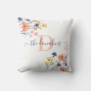 Monogrammiertes Watercolor-Wildblumen-Kissen Kissen