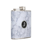 Monogrammiertes weißes Marmorsteinmuster & Silber Flachmann (Rechts)