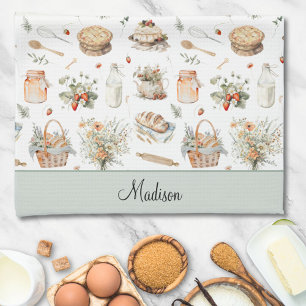 Monogrammiertes Whimsical Floral Erdbeere Land Geschirrtuch