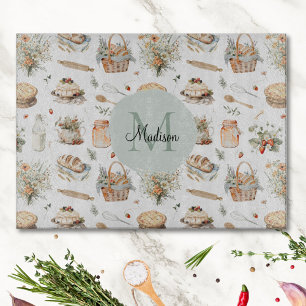 Monogrammiertes Whimsical Floral Erdbeere Land Schneidebrett