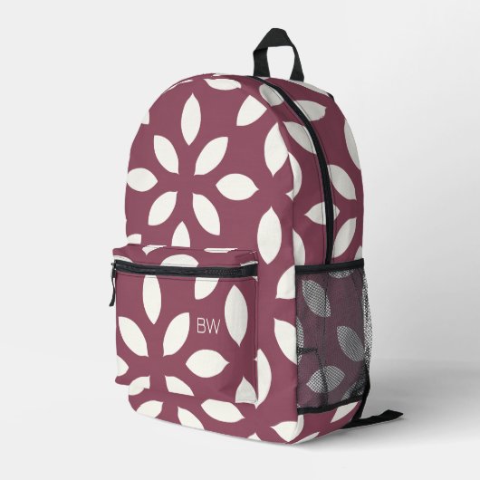 Monogramminitialen moderner geometrischer Rose Bedruckter Rucksack (Rückseitige Ecke Rechts)