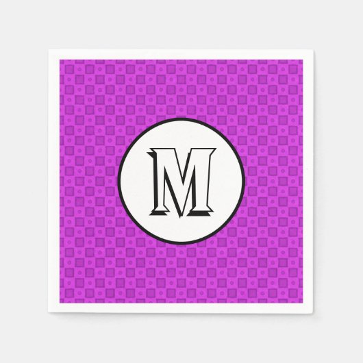 Monogrammkreise und -quadrate auf einem lila Muste Serviette (Vorderseite)