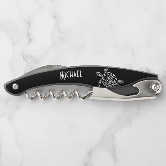 Monogrammküste aus Schwarz-Weiß-Schildkröten Kellnermesser (Rückseite)