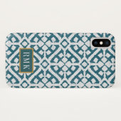 Monogrammm| Amadora Blaues Muster Case-Mate iPhone Hülle (Rückseite (Horizontal))