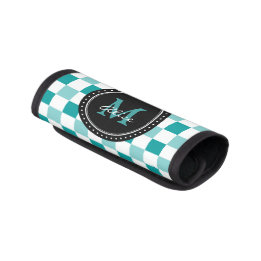 Monogrammm | Aqua White Checkerboard Muster Gepräckgriffwickel