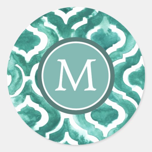 Monogrammm | Aquamarine Motif IV Runder Aufkleber (Vorderseite)