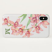 Monogrammm | Aquarellfarbene rosa Blume Case-Mate iPhone Hülle (Rückseite (Horizontal))