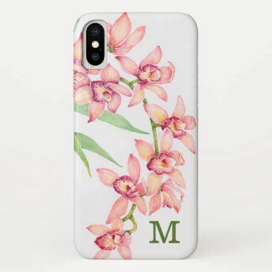 Monogrammm | Aquarellfarbene rosa Blume Case-Mate iPhone Hülle (Rückseite)