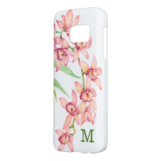 Monogrammm | Aquarellfarbene rosa Blume Case-Mate Samsung Galaxy Hülle (Rückseite Links)