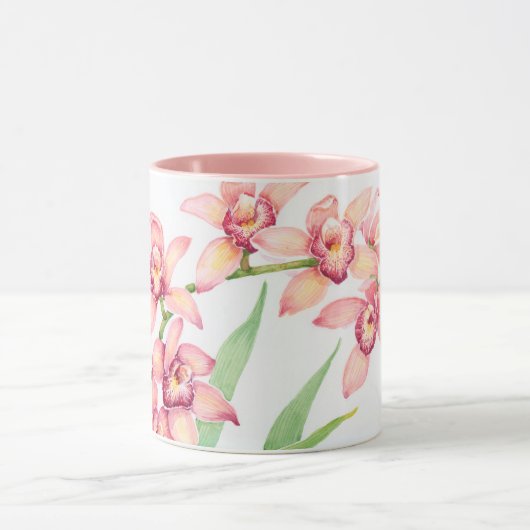 Monogrammm | Aquarellfarbene rosa Blume Tasse (Zentrum)